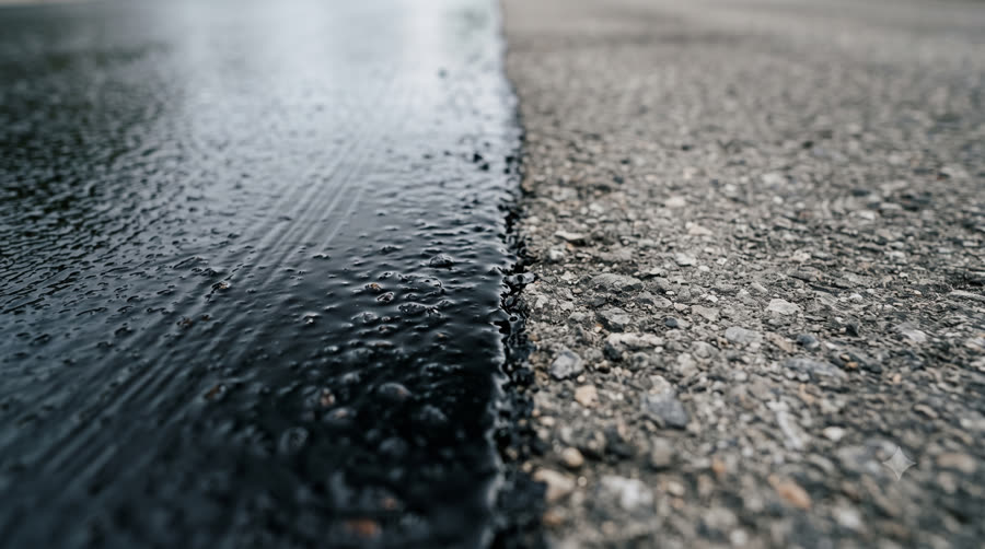 Freshly seal-coated asphalt with a deep black finish