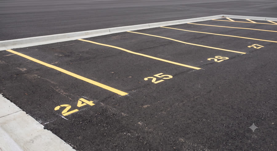 Freshly painted parking lot line striping
